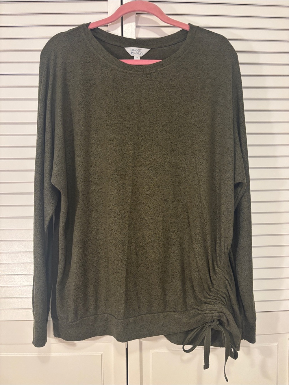 Market & Spruce Olive Green Side-Tie Long Sleeve Sweatshirt